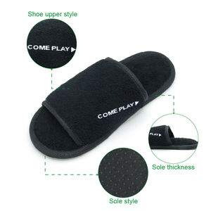 Индивидуальный логотип Черные тапочки с открытым носком пятизвездочные дорожные тапочки для спа-отелей - Product Image 2