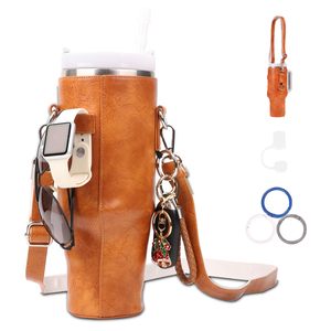 Bolsa Portabotellas de Cuero PU para Vaso Stanley de 40 oz con Asa, Funda Portabotellas con Correa para Vaso Stanley - Product Image 1