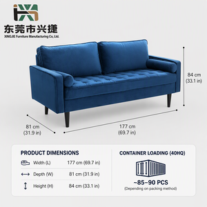 Canapé deux places moderne en velours bleu OEM 177 cm (69 <span class=keywords><strong>pouces</strong></span>) capitonné avec coussins de soutien pour salon et appartement – Vente en gros - Product Image 2