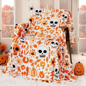 Couverture en flanelle Halloween Citrouille Fantôme Crâne, Plaid, Couverture de sieste, Décoration de fête, Cadeau d'horreur, Douillette, Chaude, Ultra douce - Product Image 6