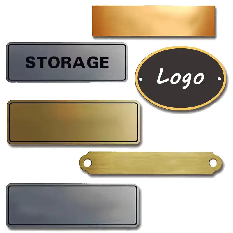 Placa de identificação de metal personalizada com logotipo de prata 3D, emblema de marca de ouro e bronze, em aço inoxidável e alumínio