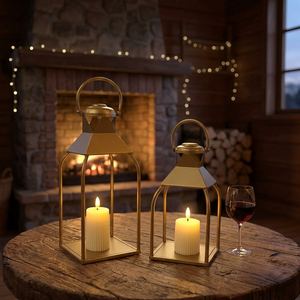 Metal <b>Lantern</b> Candle Holder Set <b>Gold</b> Decorative Home Lighting Outdoor Indoor Use <b>Lantern</b> For Festivals Wedding Candle Holder - Product Image 3