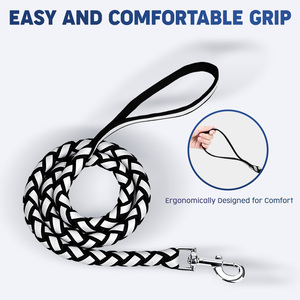 Nouvelle laisse pour chien en corde de polyester tressée à la main, réfléchissante <span class=keywords><strong>et</strong></span> personnalisée, avec clip de sécurité verrouillable, anti-emmêlement <span class=keywords><strong>et</strong></span> poignée rembourrée - Product Image 3