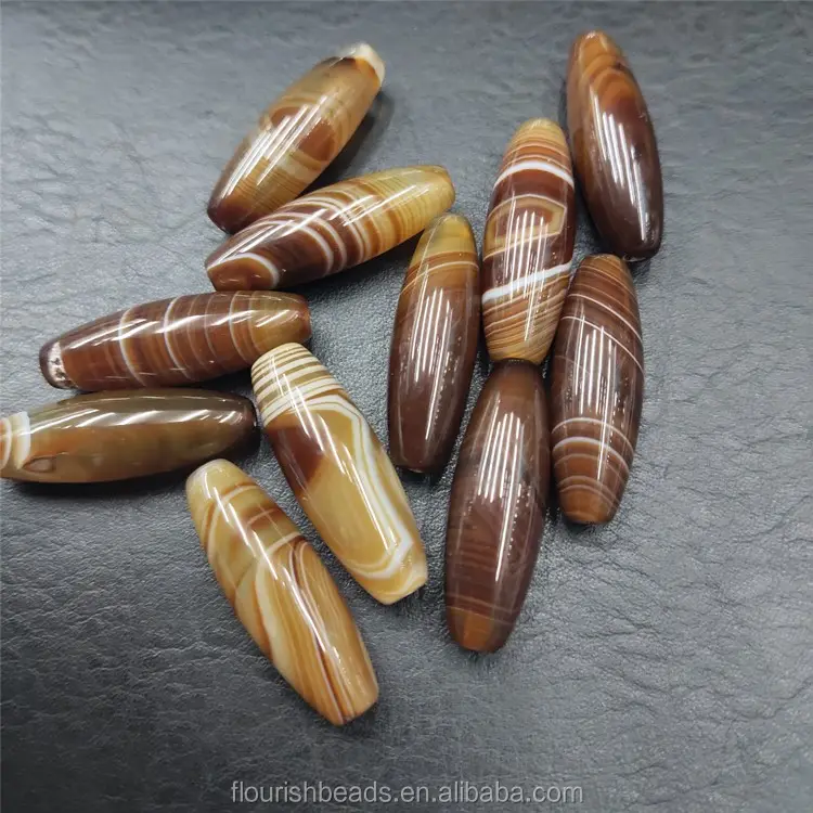 10x30mm High Polished Natural Banded Coffee Brown Agate DZI Long Tube Loose Beads fit Tibetan Jewelry Making