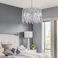 Lustre rond moderne de luxe en fer argenté de 24 pouces avec pompons et cristaux, personnalisable pour salon, villa, hall d'hôtel
