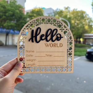 Hello World - Carte Milestone 3D <span class=keywords><strong>in</strong></span> <span class=keywords><strong>Legno</strong></span> per Neonati, Targhetta Rotonda con Lettere, Decorazione per Cameretta, Annuncio Nascita, Regalo per Baby Shower - Product Image 2