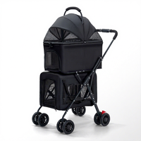 Poussette noire pour animaux de compagnie avec 4 roues, maille respirante, pliable, écologique, confortable pour les chats, utilisable toute l'année