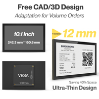 Monitor Táctil Capacitivo IPS OEM de 10.1 Pulgadas, Multitáctil de 10 Puntos, Pantalla 16:10 para Hogar Inteligente e IoT