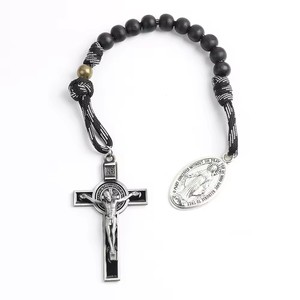 Tactical Paracord Pocket Rosary St Benedict Cross Medal Keychain <strong>Bag</strong> <strong>Charm</strong> for Men Religious Gift - Product Image 2