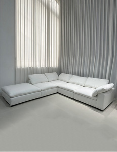 Canapé Cloud - Crème et Blanc en Tissu Coton-Lin Ultra Doux avec Blocs Amovibles et Lavables pour Salon - Product Image 4