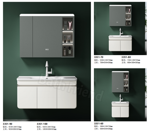 <span class=keywords><strong>Meuble</strong></span>-lavabo de salle de bain moderne en PVC blanc, rectangulaire, écologique, <span class=keywords><strong>avec</strong></span> armoire grise à 2 portes, miroir, toilette et lavabo, <span class=keywords><strong>pour</strong></span> appartement - Product Image 5