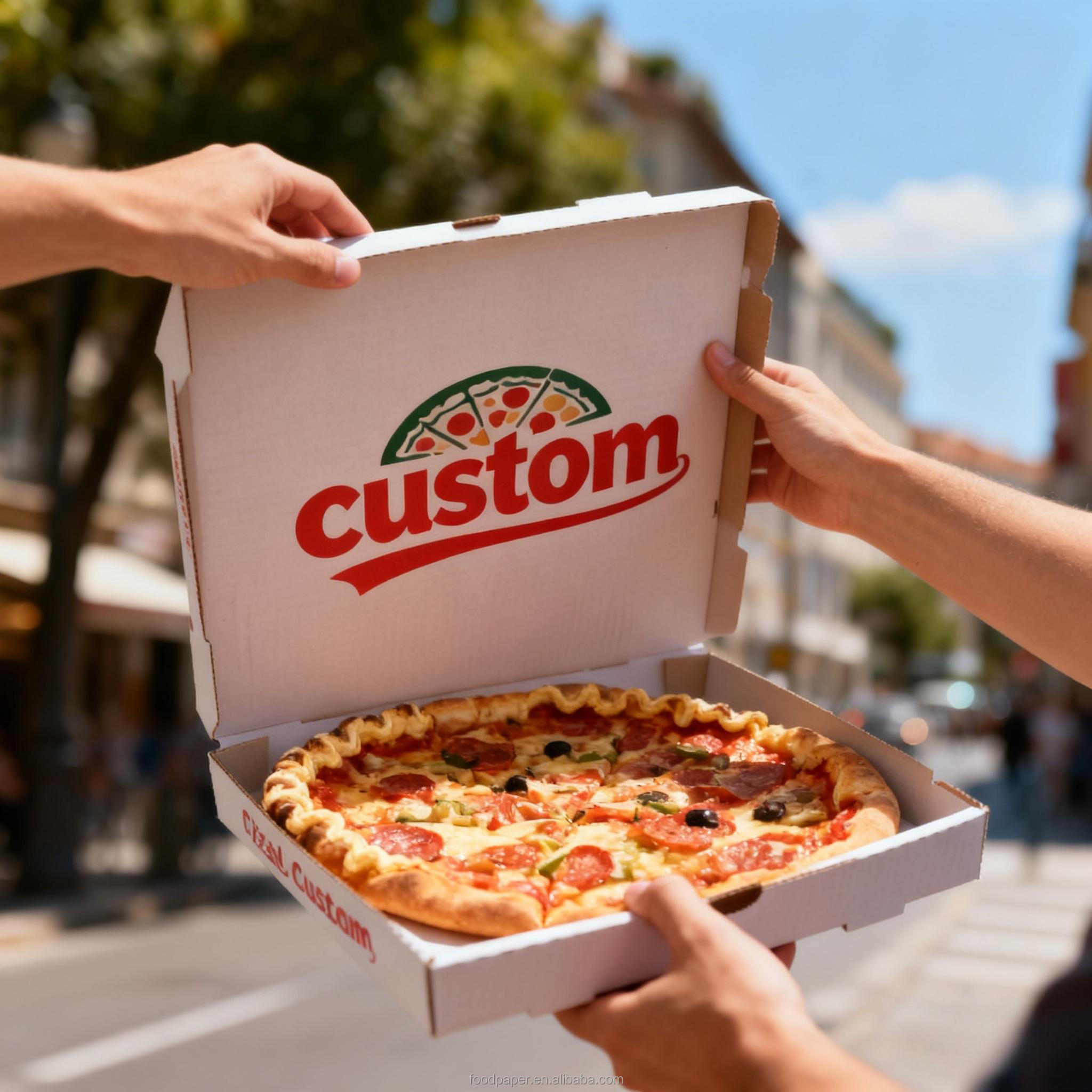Cheap Price Custom Logo Heavy-Duty Recyclable Kraft Pizza Box 12 14 16 Inch Flip Top Closure Packaging For Food Delivery Printed