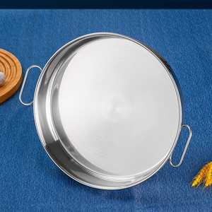 Multi-purpose Restaurant Kitchen Round Stainless Steel Serving <strong>Tray</strong> <strong>Deep</strong> Cake Pizza Baking Plates <strong>with</strong> <strong>Handle</strong> - Product Image 6