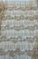Tissu en tulle floral 3D perlé à la main couleur or champagne de luxe, avec volants superposés, plusieurs couleurs disponibles pour robes de mariée et de demoiselles d'honneur