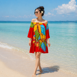 Paréo de plage d'été pour femme, coupe épaules dénudées, imprimé floral sérigraphié, 100% rayonne, séchage rapide, maillot de bain et tenue de plage - Product Image 4