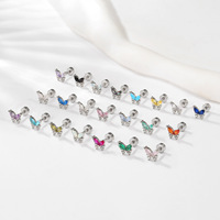 ZUOLA Boucles d'oreilles papillon mignonnes pour femmes, clous d'oreilles en CZ colorés, hypoallergéniques, pour piercing hélix et tragus