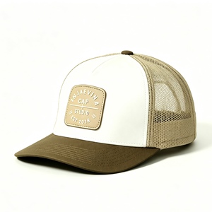 Casquette de camionneur personnalisée à 5 panneaux, bicolore, avec dos en maille, fermeture snapback, unisexe, pour sports de plein air, casquette de baseball avec patch en PU - Product Image 3