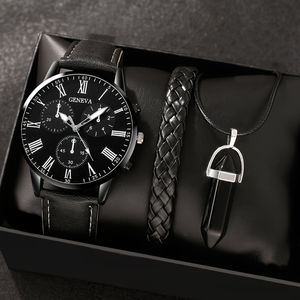 3Pcs/Set Fashion <b>Men</b> Quartz Watch with Bracelet <b>Chain</b> Luxury <b>Men</b> Watch Sets Gift for Man - Product Image 1