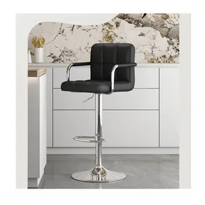 Deri döşemeli ayarlanabilir Bar taburesi mutfak yüksek Bar sandalyesi mobilya