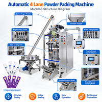 Machine d'emballage multi-voies 4 voies pour sachets à coins arrondis et scellage arrière, pour aliments, herbes, protéines, épices, lait, thé, café, poudre de matcha