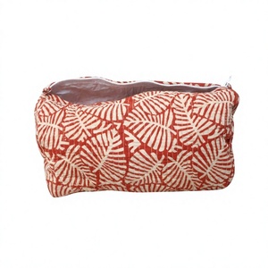 Ensemble de trousses de maquillage vintage bohèmes à motif de pompons, grande capacité, en coton matelassé, écologiques, avec fermeture éclair - Product Image 1