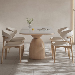 Dining <b>Table</b> And Chair Set 6 Piece <b>Matte</b> White Solid Wood Minimalist Nordic Style For Dining Room - Product Image 4