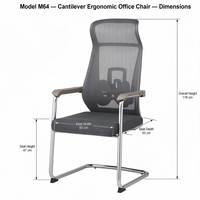 Chaise d'invité ergonomique à dossier haut avec double coussin lombaire réglable en maille, base cantilever chromée, pour conférence et réception