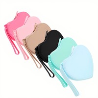 Porte-monnaie en silicone en forme de cœur avec porte-clés, couleur macaron, fermeture éclair, trousse de maquillage de voyage, porte-bijoux, breloque, boîte à clés pour femme