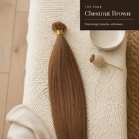 Extensions de cheveux pointus brun châtain chaud, mèches fines et lisses pour coiffure de mariée