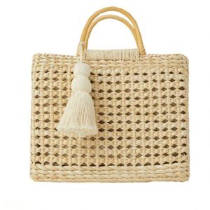 Summer Natural Straw Basket <b>Bag</b> Wood Handle Clutch Beach Hand <b>Bag</b> for Women - Product Image 5