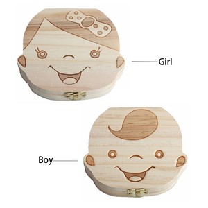 Boîte à dents <span class=keywords><strong>de</strong></span> <span class=keywords><strong>lait</strong></span> pour bébé Muti-Language Boy Girl First Dents ombilical Lanugo Organizer Keepsakes Save Wooden - Product Image 2