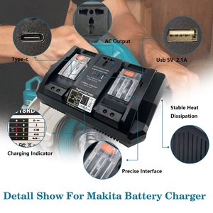 Cargador Rápido de Doble Puerto DC18RD con Inversor de 110V/220V 220W para Baterías <span class=keywords><strong>Makita</strong></span>, Compatible con Baterías <span class=keywords><strong>Makita</strong></span> de 14.4V-<span class=keywords><strong>18V</strong></span> - Product Image 4