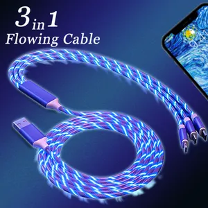 3 in 1 mobile phone glow flowing light luminous led charging cable for Iphone Android Micro Type C