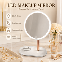 Miroir de Maquillage LED Rond de Table en Gros, Miroir de Beauté Simple Face avec Base Texturée, Options Blanc et Rose