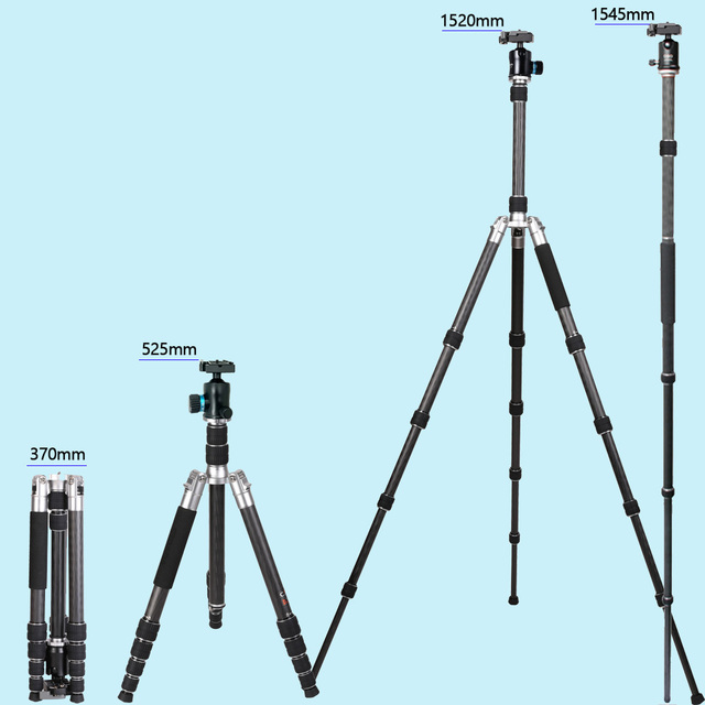 Lightweight Travel Tripod Carbon Fiber Foldable Tripod Monopod 2 in 1 Ball Head Quick Release Plate for DSLR Camera Smartphone