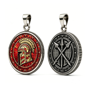 Colgante Circular de Aleación de Zinc Plateado con Esmalte, Diseño de Casco Romano, Temática Antigua, Medalla Coleccionable de Arte - Product Image 5