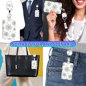 White flower carabiner badge scroll with <b>clip</b>, printable customer design card holder, lanyard set, in stock. - Product Image 4