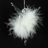 Ornement de Noël élégant en acrylique transparent avec motif de plumes, danseur, boule de verre imprimée UV faite à la main, emballée dans une boîte, ornement de Noël pour la maison