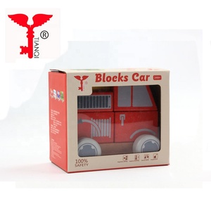Rouge de voiture de pompier enfants jouent <span class=keywords><strong>jeu</strong></span> de blocs en bois blocs jouet - Product Image 2