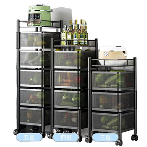 折りたたみキッチン回転棚多層バスケットフルーツ野菜収納金属ラックホイール付き - Product Image 1