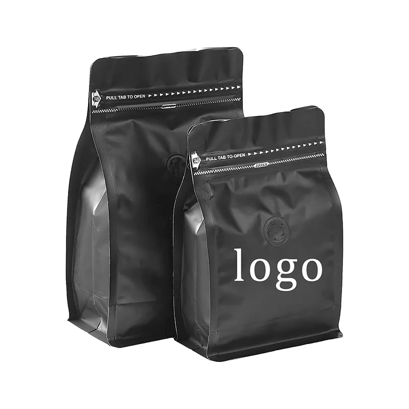 Özel baskılı alüminyum folyo gıda aperatif ambalaj çanta yan köşebent düz alt vana ile boş siyah kahve çanta