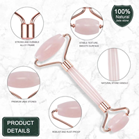 Rodillo de Jade de Cuarzo Rosa Natural Puro, Masajeador de Piedra GuaSha, Eliminador de Arrugas, Estiramiento Facial, Rejuvenecimiento de la Piel, Herramienta de Masaje Facial para