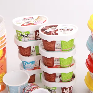 China Hot Sale Custom Design IML Yogurt Pots Size Frozen PP Plastic Yogurt Cup Yogurt Container With Lid And Spoon