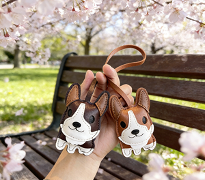 Llavero de cuero hecho a mano OEM con diseño de Corgi, bonito colgante de cachorro de dibujos animados para bolso, llavero personalizado de animal para mujer, soporte de llaves de coche a la moda - Product Image 1