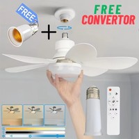 Ventilateur de plafond compact moderne et silencieux avec télécommande, 6 pales, LED dimmable E26/E27 pour cuisine et chambre
