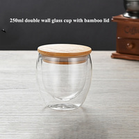 Mug à café en verre borosilicate soufflé à la main à double paroi transparent BYZX 250/350/450 ml avec couvercle en bambou contemporain
