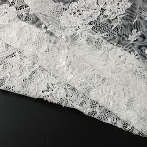 Tissu en <span class=keywords><strong>dentelle</strong></span> brodé à la main avec cordonnet français, sequins et perles, 3 mètres, une pièce - Product Image 6