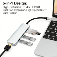En stock : Hub USB 3.0 5 ports en alliage d'aluminium avec lecteur de cartes SD/Micro SD/TF Type-C pour caméra embarquée et tablettes Android