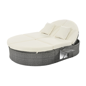 Modern Foldable Outdoor Sun <b>Bed</b> Patio 2-Person Daybed Cushions Pillows <b>Rattan</b> Iron <b>Frame</b> Garden Reclining Chaise Courtyard - Product Image 1
