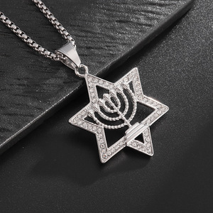 Mạ vàng con dấu của Solomon Hexagram Vòng cổ cho nam giới vượt qua thanh kiếm ngôi sao của <span class=keywords><strong>David</strong></span> Talisman Nam Dây Chuyền Thép không gỉ - Product Image 5